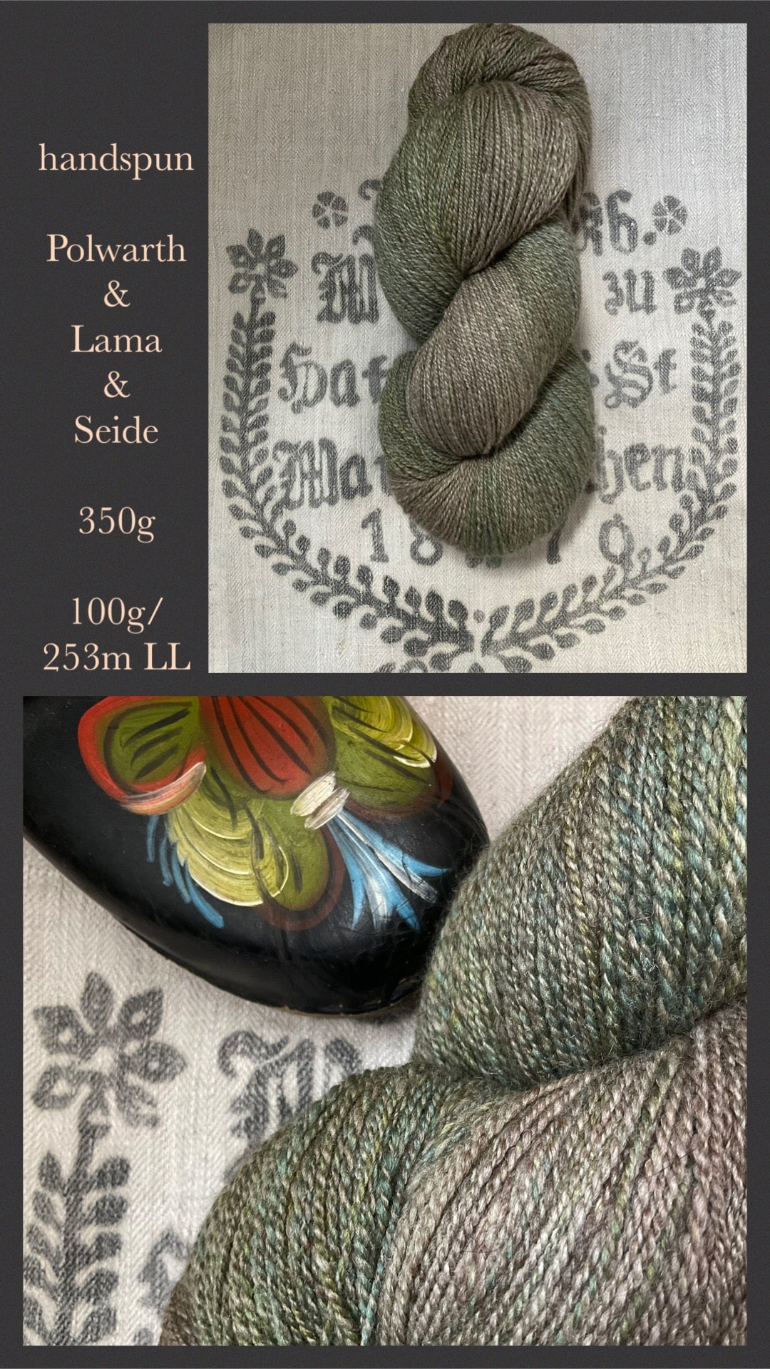 Handgesponnen Polwarth / Lama / Seide Wolle 350g "Schön Anhänglich " Naturfärbung